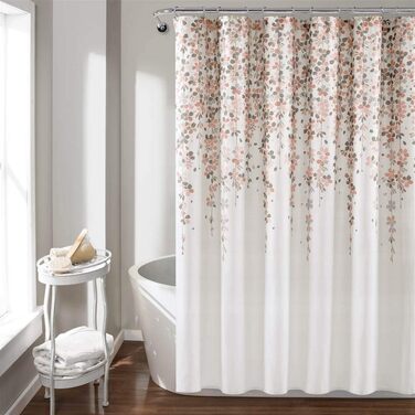 Шторка для душу Lush Decor з квітами, 183x183 см, Rouge та Grau