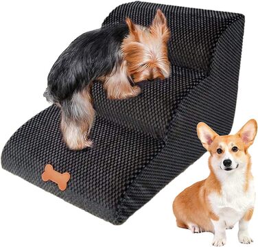 3-Step Pet Staircase, Dog Stairs Bed for Small Dogs 39cm High, Cat Dog Ramp Sofa Box Spring Bed, with Plush Cover, Removable, Washable, 60 (L) x 42 (W) x 39 (H) cm...