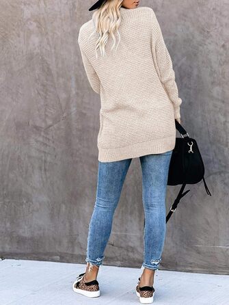 Жіночий в'язаний кардиган Saodimallsu з довгим рукавом, оверсайз, легкий, м'який, з кишенями, хакі (L, персиковий)