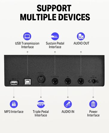 Електронне піаніно Donner DEP-10S 88 клавіш, напівзважені, для початківців, з підставкою та педаллю, чорне