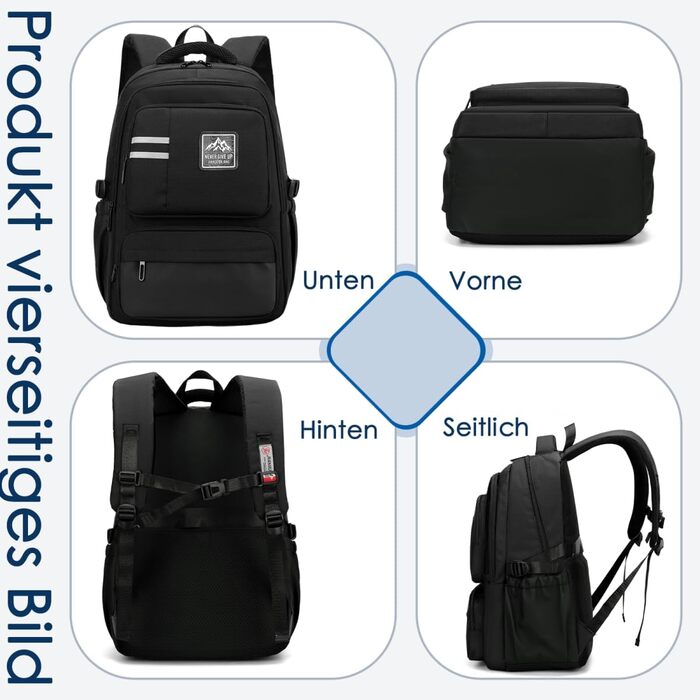 Шкільний рюкзак для підлітків, хлопчиків: чорний, водонепроникний, для школи, коледжу, роботи