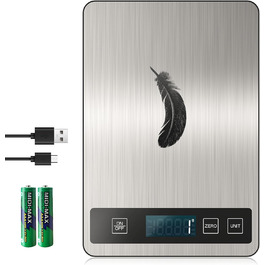 Кухонні ваги цифрові, USB-C, 15 кг, точність 1 г, харчові, професійні, срібні