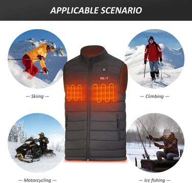 Електрична гріюча жилетка для чоловіків та жінок з USB зарядкою, регулюванням температури та акумулятором 14400mAh. Ідеально для активного відпочинку, полювання, мотоциклів та кемпінгу. Чорний колір.