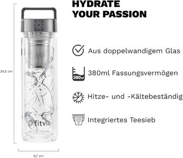 Термопляшка Fitvia Silver Marble 380 мл – термоізольований стакан з малюнком мармур, сито для чаю, зручна ручка