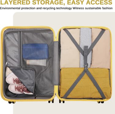 Жовтий валіза KONO середнього розміру 62см з 4 колесами та TSA замком (62x43x26см)