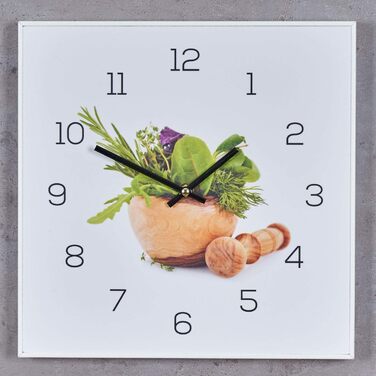 Levandeo Wall Clock, 30x30cm - Picture Clock for Kitchen, Herbs, Spices, Cooking, Decoration (PVC White)
