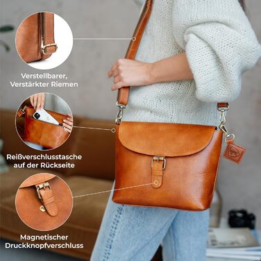 Сумка жіноча через плече Berliner Bags Catalina Vintage коричнева шкіра. Середня кросбоді сумка з магнітним закриттям