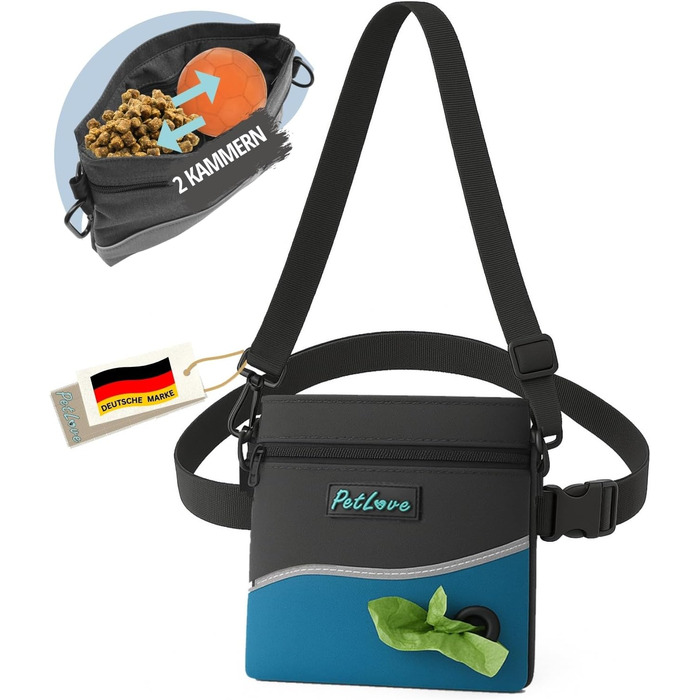PetLove Лекарство для собак • Фуршет для собак з магнітною застібкою • Включає диспенсер для пакетів для екскрементів та використовується як сумка через плече • (L, Турквіс)