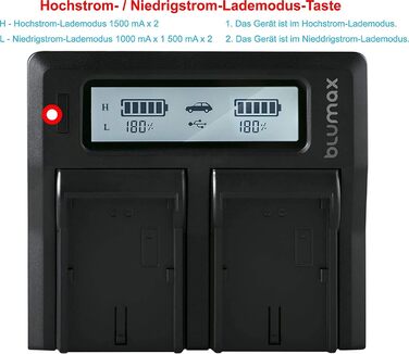 Акумулятор Blumax 2X 4000mAh сумісний з Sony NP-F750 + подвійний зарядний пристрій | сумісність з NP-F570, NP-F550, NP-F970 | для освітлення, відеозйомки, моніторів