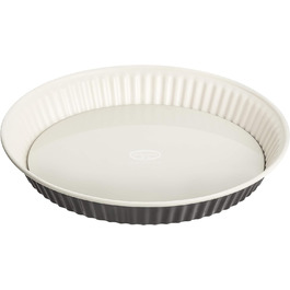 Dr. Oetker Quiche Form, Ø 28 cm EXCLUSIVE, Tart form with a lift-up base that is cut- & scratch-resistant with an enamel sealing, round cake pan with a steel sheet ring (Color: Grey-Brown/Crème). Quantity: 1 piece