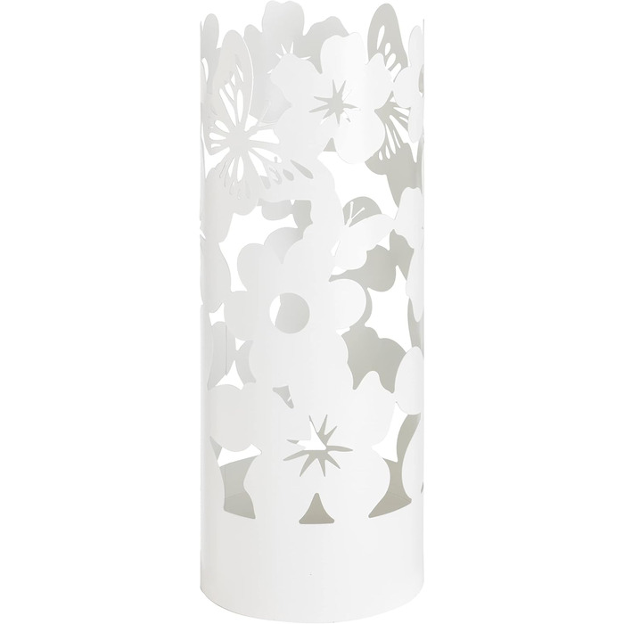 Підставка для парасольки Baroni Home - сучасний дизайн, металева, з квітами, 2 гачки, знімний контейнер, білий (19 x 19 x 49 см)