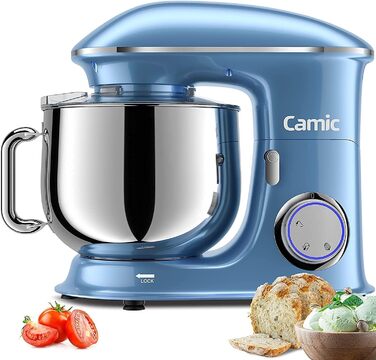 Stand Mixer Dough Mixer Camic 1500W 8L Stand Mixer Mixing Appliance Multifunction Mixer Quiet, Powerful, and Professional, 6 Speeds with Pulse, Stainless Steel Bowl (Black)