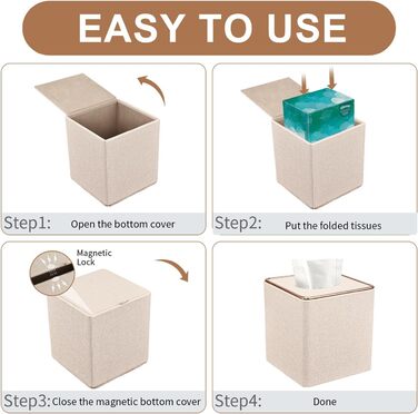 Скляниця для серветок з PU шкіри, 25x13,5x9,5 см, з 4 підставками в подарунок (бежева)