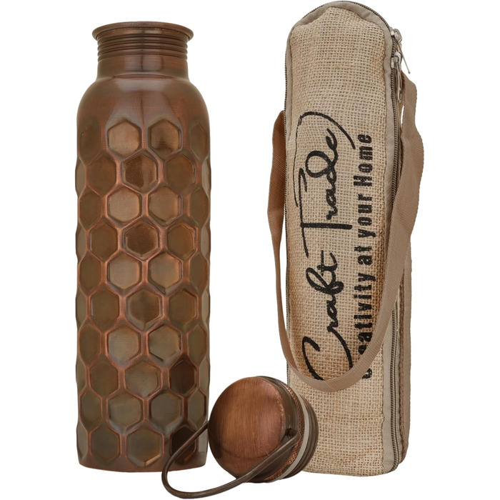 Trade Trinkwasserflasche Kupfer - Drinking Water Bottle Copper - Pure Naturally Bottle Water Bottle with Lid and Carrying Bag 34oz/1000 ml Leak-Proof Ayurveda Copper Bottle for Office and Yoga (Black, 1)