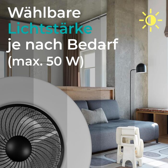 Стельовий вентилятор Noaton Triton 12050B з LED підсвіткою, диммер, 3 режими кольору, пульт, таймер, Ø50 см (чорний)