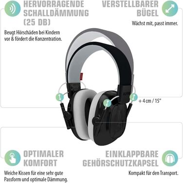Дитячі навушники для захисту від шуму Alpine Muffy – комфортний захист вух для дітей до 16 років, регульоване наголов'я (чорний)