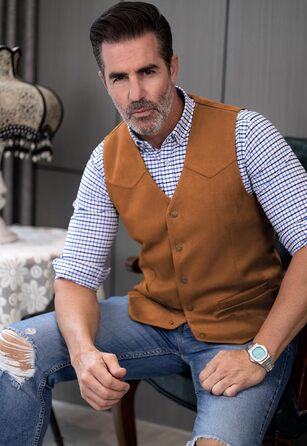 Костюмний жилет чоловічий Tuikayoo широкого крою, вінтажний, вестерн, ковбойський, нормальний крій (3XL, чорний)