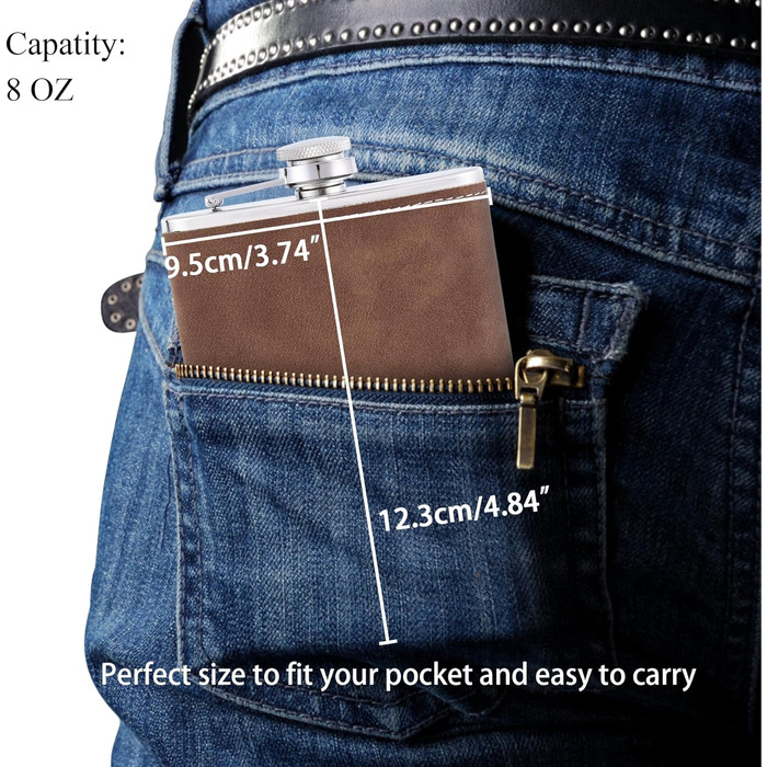 Фляга з гравіюванням, набір фляги з чашкою та воронкою, персоналізовані подарунки (8oz/237ml, коричнева) 8 oz Коричнева універсальна