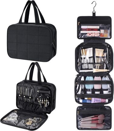 Сумка-органайзер для косметики та аксесуарів для жінок з гачком, чорна. Водонепроникна дорожня сумочка з кількома відділеннями