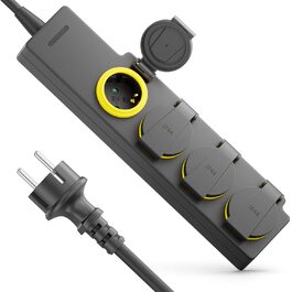 deleyCON Розподільник розеток на 4 розетки для вулиці з 5м кабелем, IP44, вологозахищений, для саду, тераси, балкону, гаража