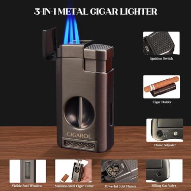 Чохол для сигар, переносний шкіряний гумодор, з запальничкою, вміщує до 6 сигар, чудовий подарунок для чоловіків (без сигар), чорний