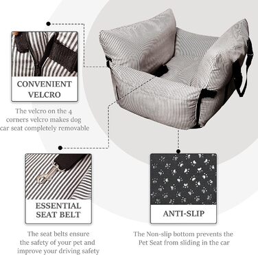Автокрісло для собак Strusery, до 6 кг, знімний чохол, безпечний ремінь, коричневий, Pequeño