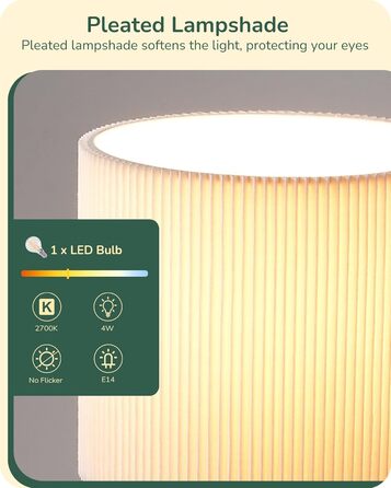 EDISHINE Настільна лампа, сучасний індустріальний дизайн, цоколь E14, вінтаж, для спальні, вітальні, білий & золотий колір (кремово-білий жалюзі + золото)