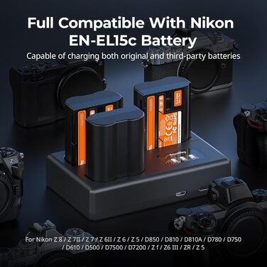 Акумуляторний набір SMALLRIG EN-EL15c для Nikon: 3x1940mAh + LCD-зарядка (Z8, Z7II, Z6III, Zf, D850, D780)