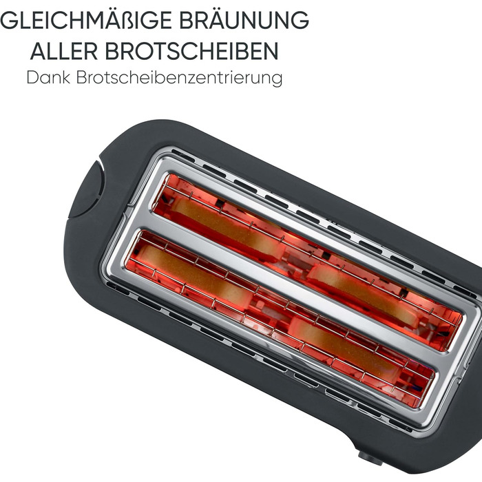 Тостер SEVERIN AT 2591 DESIGN: 4 слоти, підставка для бургерів, 1400 Вт, чорний матовий
