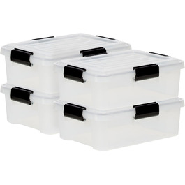 Iris Ohyama Airtight Plastic Storage Boxes with Lids, 50L, 4-Piece Set, Airtight Waterproof Seal, Robust Snap Closures, Stackable, Dustproof, BPA-Free, DDAT-L (Transparent, 10L x4)
