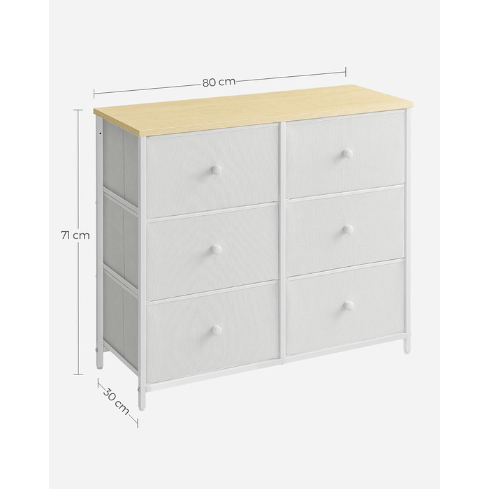 SONGMICS Chest of Drawers, Cabinet, 6 Fabric Drawers, Metal Frame, Storage Cabinet, for Children's Room, Bedroom, Hallway, Cream White-Oak Finish LTS323W57