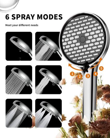 Фільтр для душу Cobbe, душова лійка з шлангом, високий тиск, 6 режимів, економія води, фільтр від накипу, для жорсткої води, хлору, чорний