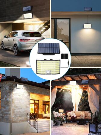 Сонячні LED світильники для вулиці 226 LED з датчиком руху, 3 режими, IP65 водонепроникні, настінні прожектори для саду та гаража з кабелем 5 м, комплект 2 шт.