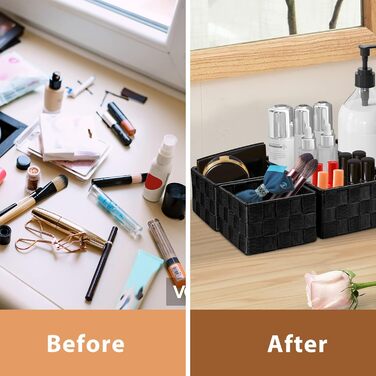 Posprica Drawer Organizer, Handwoven Storage Boxes Closet Divider for Desk, Dresser, Drawers, Cabinets, Cosmetic Organization, 4-Piece Set (Black, 6 Pieces)