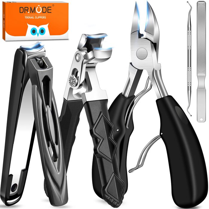 Професійний нігтеріз для нігтів, DRMODE для товстих нігтів, для людей похилого віку, з широким отвором, гострий, з похилою клинком, довга ручка (чорний)