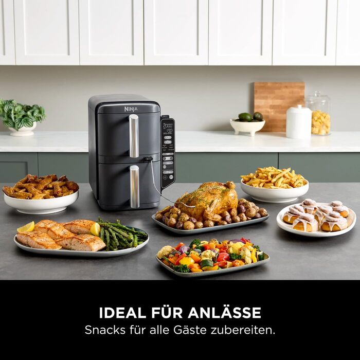 Фритюрниця повітряна Ninja Double Stack XL 9.5L з цифровим термометром, сіра SL451EU
