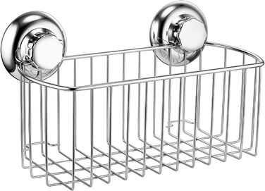 MaxHold Suction Cup Shower Caddy Deep Rectangular Single-Tier, No-Drill Mounting – Stainless Steel, Rustproof – Kitchen & Bathroom Storage