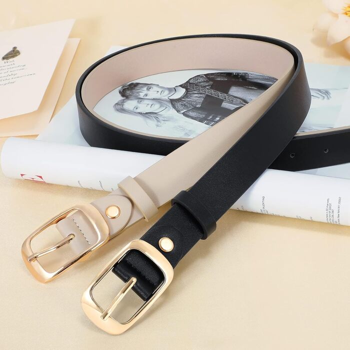 Жіночий шкіряний ремінь WHIPPY великого розміру, модний ремінь з натуральної шкіри з надійною пряжкою для джинсів, штанів, суконь (I-чорний + Бежевий (золота пряжка), 3XL:150см (підходить для талії 134-145см))