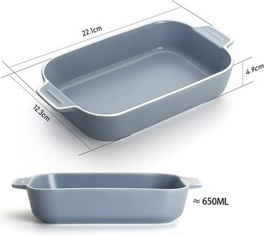 Форма для лазаньї, 2 шт., 22 x 12 см, керамічна, з ручками (блакитна)