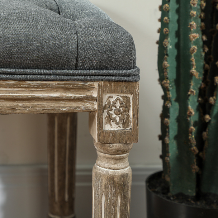 HOMCOM Upholstered Bench Gray Vintage Style Bench with Button Tufting from Rubber Wood & Linen 142x47x51cm for Dining Room & Entryway