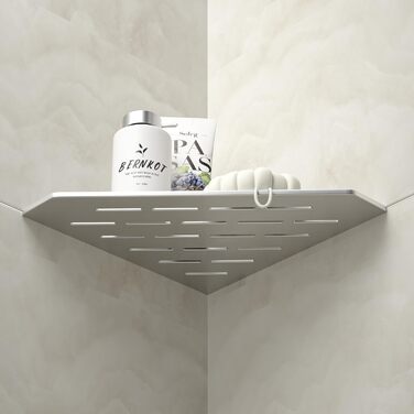 Bernkot Corner Shower Shelf 254mm Matt Black 304 Stainless Steel Pentagonal Corner Shelf Recessed Bathroom Storage Shampoo Holder Organizer Kitchen Shelf Rack, No Drilling, Silver Brushed, 2 Pieces
