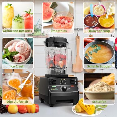 BioloMix High-Performance Blender 2200W, Self-Cleaning Function, Stand Mixer with 2L Container and 600ml Travel Cup BPA Free. Smoothie Mixer