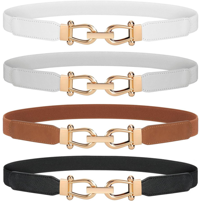 Жіночий еластичний ремінь JasGood Skinny з тонкою пряжкою - чорний, коричневий, білий, бежевий (70/90 см)