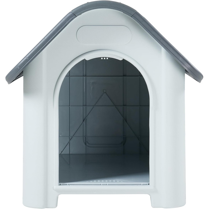 Будка для собак на вулицю Bello - вологостійка годівниця для собак з дахом та вентиляційними отворами, 87 x 72 x 75 см, пластикова, білий/сірий колір