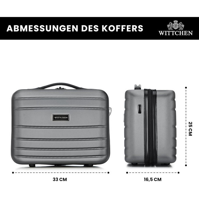 Валіза на колесах WITTCHEN Globe Line S з ABS-пластику, 4 колеса, кодовий замок, телескопічна ручка. Підходить для ручної поклажі Lufthansa, Eurowings, Ryanair, Condor, Discover Airlines. Колір: сірий.