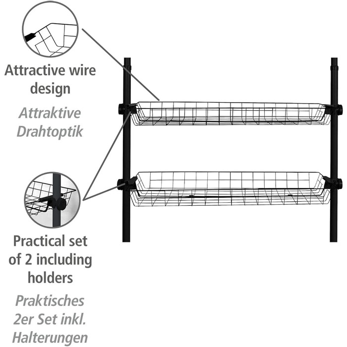 WENKO Telescopic Wardrobe System Hercules Basic (Black, Bundle with Hercules Basket, 2-Piece Set)