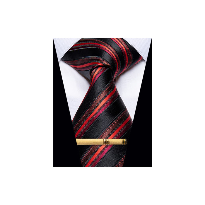 Чоловічі краватки YourTies: смугасті та клітинчасті моделі з шовкового тканння, комплект з краватковою кліпсою (червоно-чорна смужка)