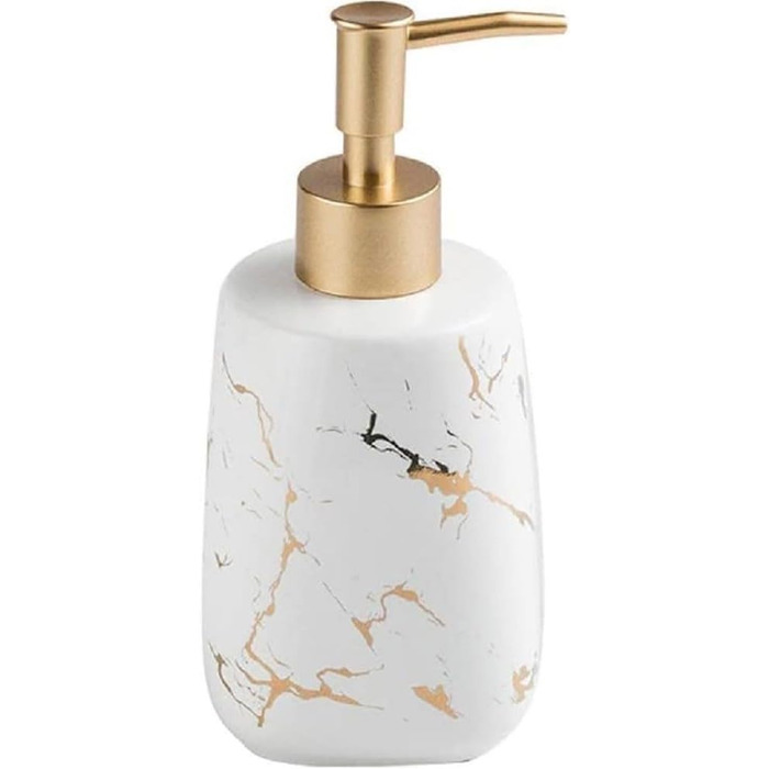Керамічний дозатор для мила FülleMore 350 мл, наповнюваний, золото, мармур, для кухні та ванної кімнати
