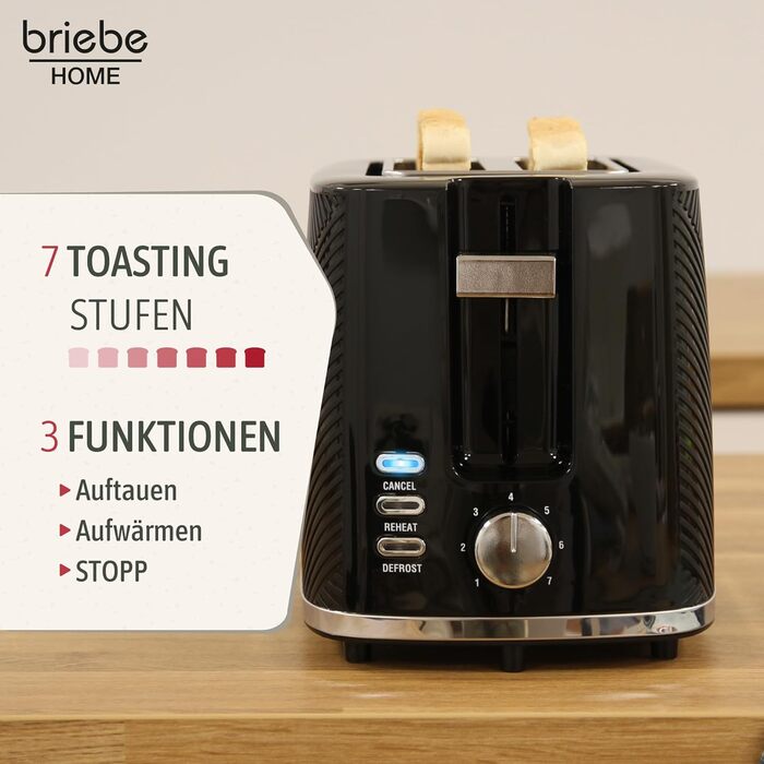Набір для сніданку: тостер на 2 підсмажування, 7 рівнів підсмажування та бездротовий чайник 1,7 л, 2200 Вт, чорний, BPA-free, сучасний дизайн