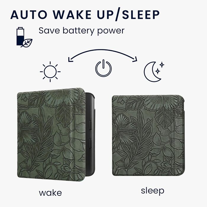 Чохол-книжка kwmobile для Kobo Libra Colour/Tolino Vision Color - з квітковим малюнком, зелений